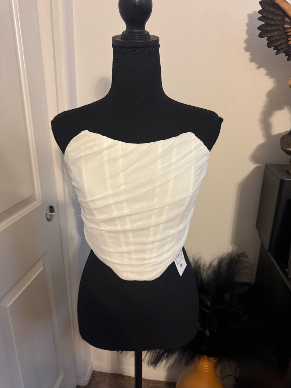 Strapless White Ruched Crop Top Dress